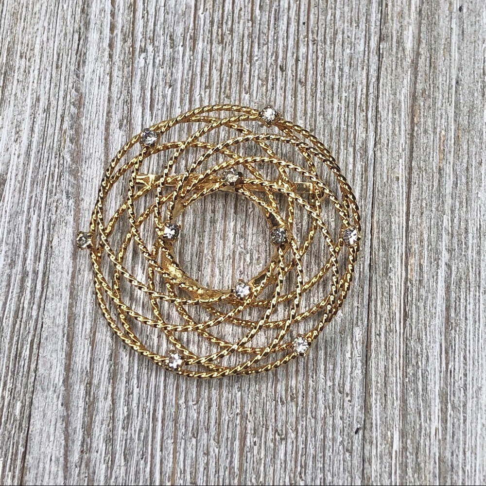 Vintage Circle Pin Overlapping Rope Rhinestone - Picture 3 of 10